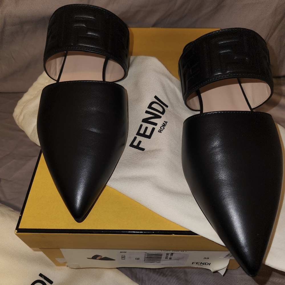 Fendi Sabot FF Embossed Logo Pointed Toe Mule